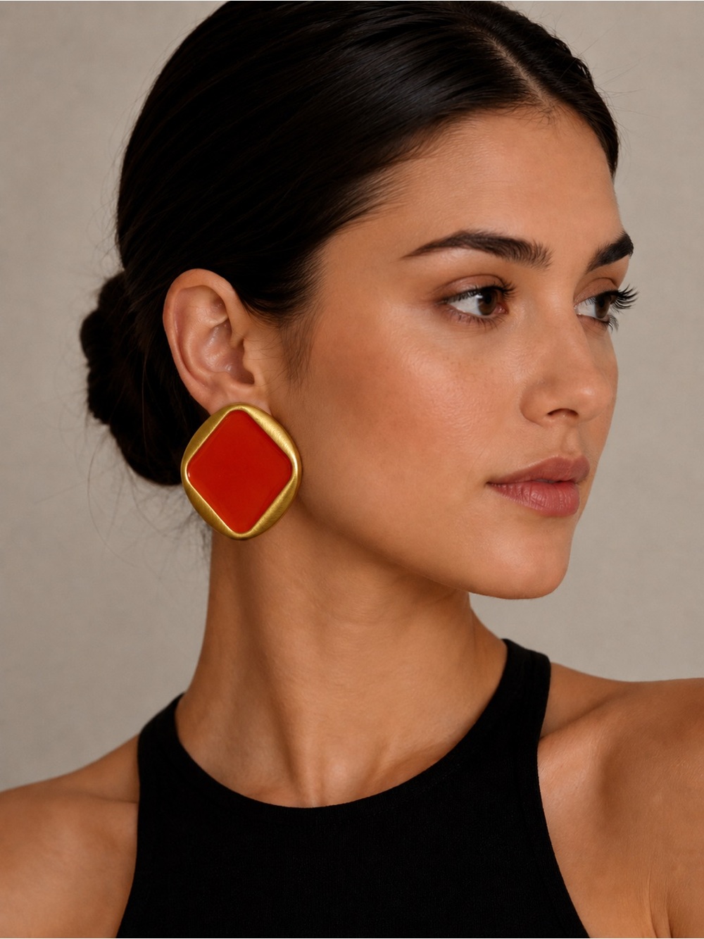 Carolee CJD Orange Enamel Gold Tone Clip-On Earrings Vintage Statement